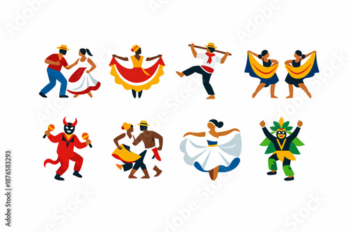 Venezuelan Dance Movement Icons Vector Set, Flat Abstract Illustrations of Traditional Dance