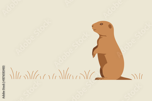 Prairie Dog Standing Alert in Flat Style, wildlife alert concept with copy space