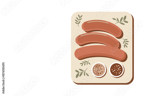Sausages with Herbs and Spices, culinary seasoning concept with copy space