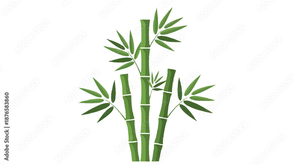Obraz premium Traditional Japanese Bamboo Stalks and Leaves Illustration on Black Background