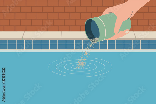 Maintaining a Swimming Pool Adding Chemicals to the Water, pool maintenance concept