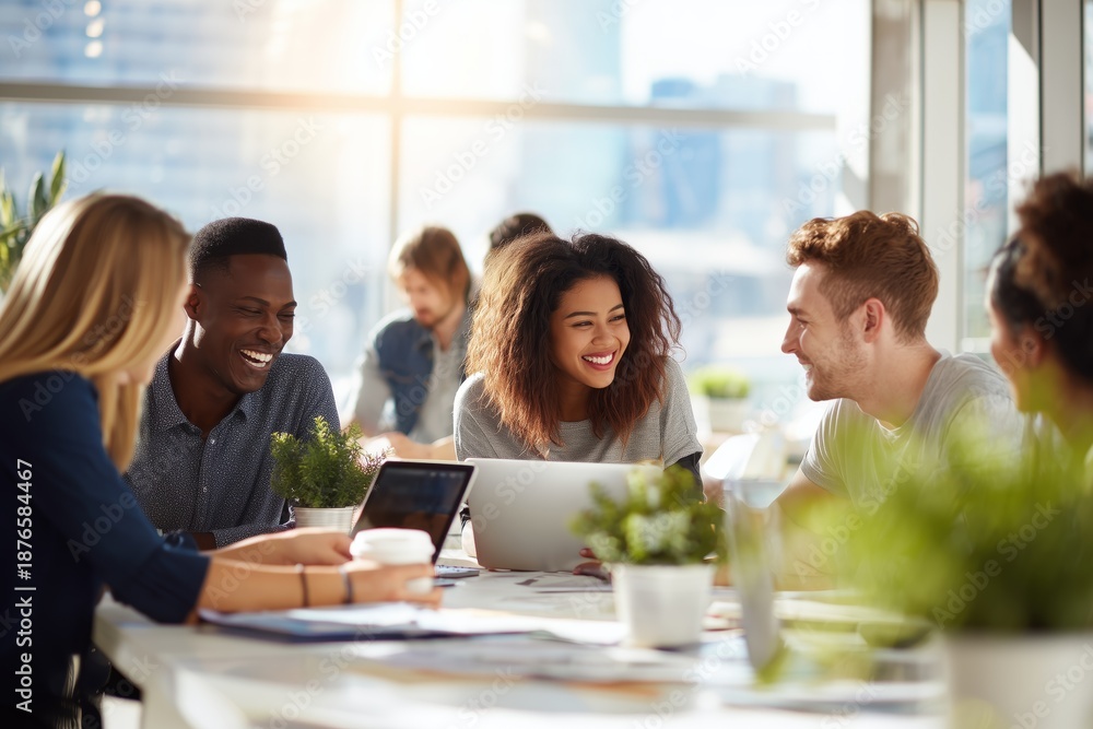 Fototapeta premium Diverse Team Collaboration in Modern Office