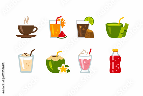 Venezuelan Beverage Icons Vector Set, Flat Abstract Illustrations of Traditional Drinks