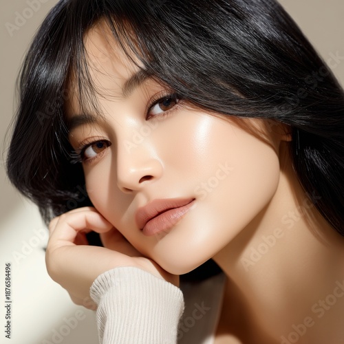 Elegant Woman Beauty Portrait with Soft Makeup