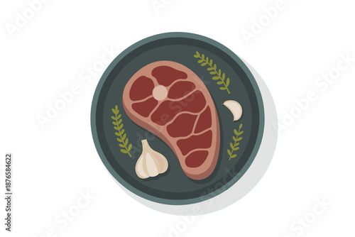 Grilled Steak with Garlic and Herbs on a Plate, gourmet food concept
