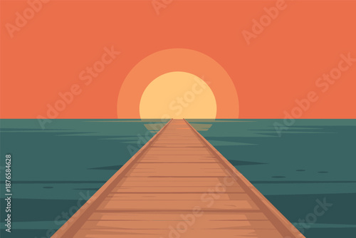 Tranquil Sunset Over the Sea Pier, coastal calm concept