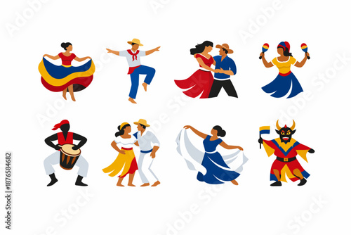 Venezuelan Dance Movement Icons Vector Set, Flat Abstract Illustrations of Traditional Dance