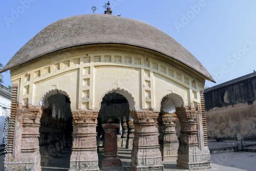Photos ancient atchala-style brick pavilion with ornate arches and traditional bengal t