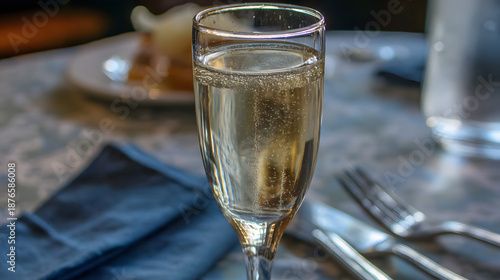 champagne. Elegant champagne flute with golden reflections, representing celebration and refined taste. bar promotions, beverage menus, designed for food & beverage menus and cafe branding.