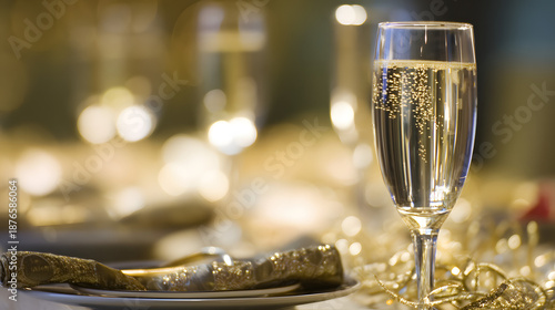 champagne. Elegant champagne flute with golden reflections, representing celebration and refined taste. bar promotions, beverage menus, designed for food & beverage menus and cafe branding.