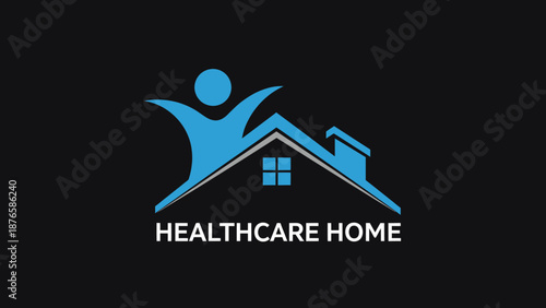 Healthcare Home Logo Design with Human Figure and House Roof.