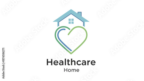 Healthcare Home Logo with Heart and House Symbolizing Care and Comfort.