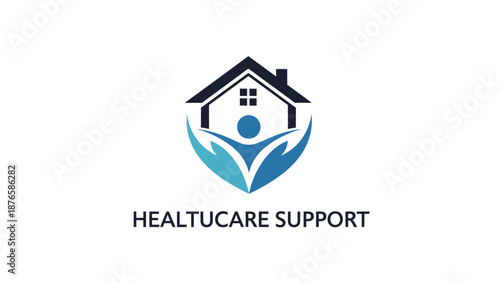 Healthcare Support Logo with House and People Symbol.