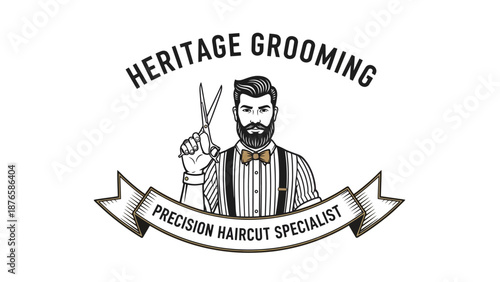 Heritage Grooming Precision Haircut Specialist Barber Logo.