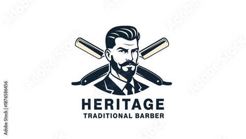 Heritage Traditional Barber Logo Design with Vintage Straight Razors.