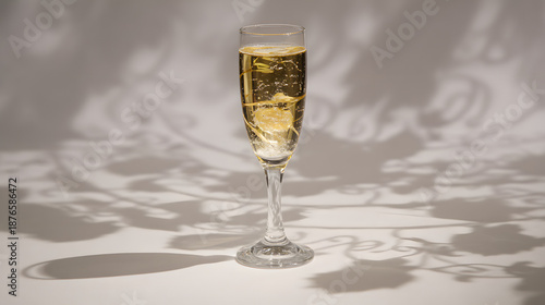 champagne. Elegant champagne flute with golden reflections, representing celebration and refined taste. bar promotions, beverage menus, designed for food & beverage menus and cafe branding.