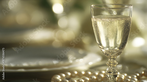 champagne. Elegant champagne flute with golden reflections, representing celebration and refined taste. bar promotions, beverage menus, designed for food & beverage menus and cafe branding.
