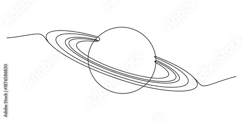 Continuous line art drawing of the planet saturn and its prominent ring system Vector, illustration