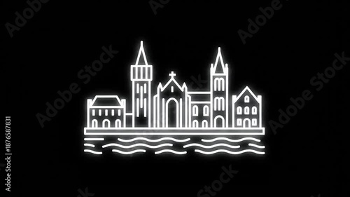 Night View of Historic Buildings by Water