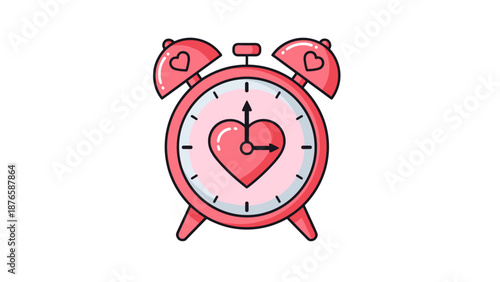 A charming pink alarm clock featuring a heart-shaped face, symbolizing love and time, perfect for romantic occasions and expressing affection