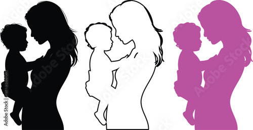 Mother and Child Silhouettes in Three Styles family