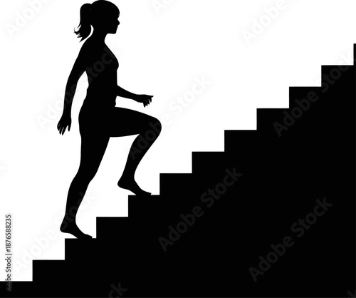 Silhouette of a woman climbing stairs fitness
