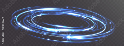 Wallpaper Mural Light blue glowing circular energy ring with sparkling star particles on transparent background.
 Torontodigital.ca