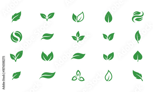 Diverse Green Leaf Logo and Icon Collection. Eco-friendly Vector Set for Nature, Organic, Wellness, and Sustainable Branding.