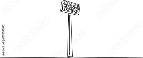 A black and white line drawing showcasing a tall stadium light fixture on a pole Vector, illustration