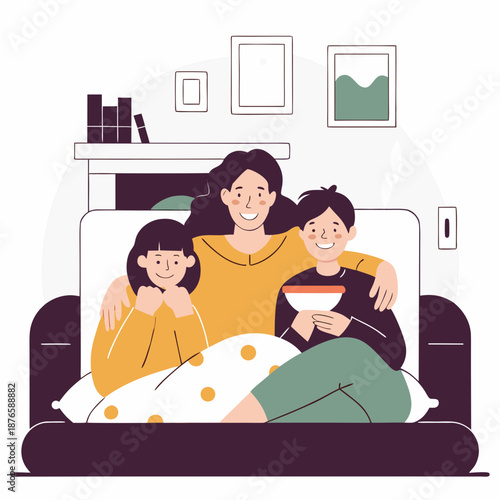 Happy family enjoying quality time together on couch