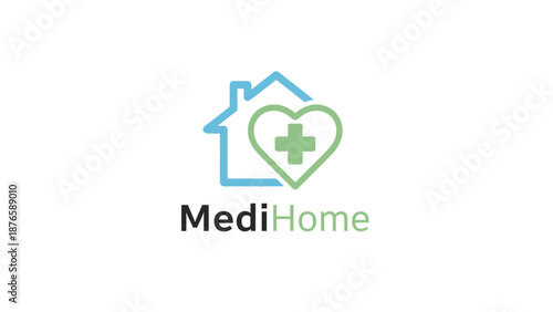 MediHome logo with house and heart medical cross symbol.