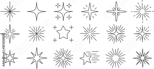 Minimal starburst sparkle icons featuring radiant stars and clean hand-drawn line effects