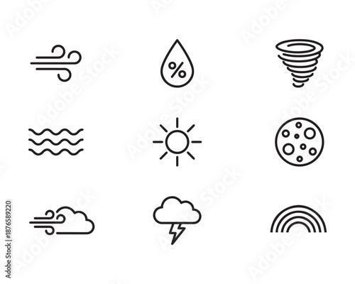 Weather and Nature Line Icons Set Minimalist Vector Climate and Forecast Symbols
