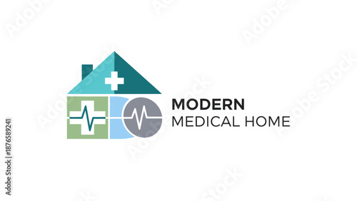 Modern Medical Home Logo Design with Heartbeat and Cross.