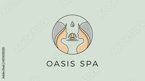 Oasis Spa logo with hands holding a lotus flower and water drop.