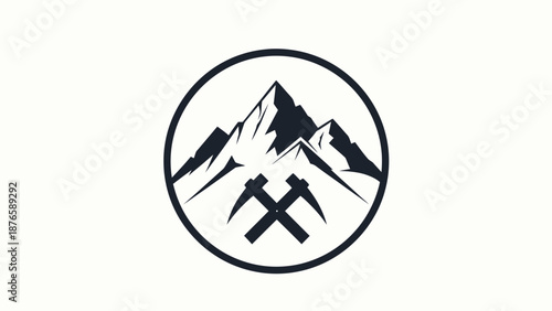 Mountain Peaks with Crossed Ice Axes Emblem.