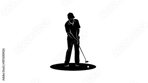 Silhouette of a golfer preparing to strike the ball.