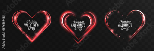 Light heart vortex with glowing garland effect. Neon red and blue hearts made of light trails, swirling rings and sparkles for Valentine’s Day, wedding and romantic holiday designs.
