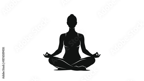 Silhouette of a Woman Meditating in Lotus Pose.