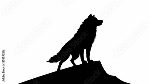 Majestic wolf silhouette stands proudly on a rocky outcrop under a bright sky.