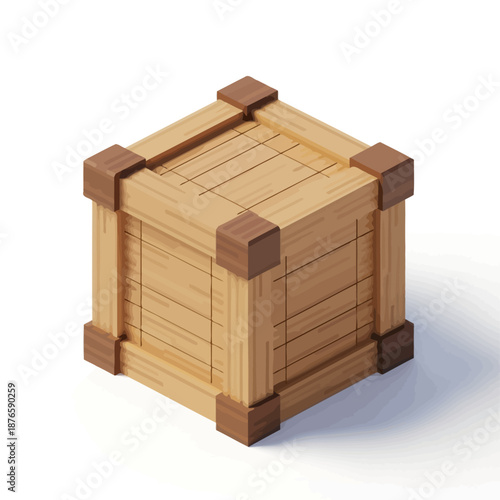 Isometric wooden shipping container, perfect for logistics and delivery illustrations