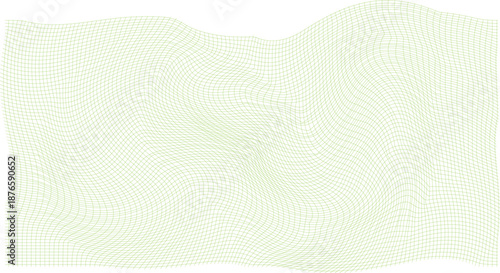 Green Warped Grid With Flowing Undulating Lines On A White Background 
