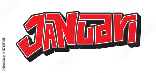 Playful cutout "JANUARI" typography vector. Creative irregular black letterforms for friendly planners, kids' calendars, and casual brand designs. Quirky handmade feel