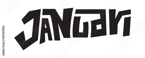 Playful cutout "JANUARI" typography vector. Creative irregular black letterforms for friendly planners, kids' calendars, and casual brand designs. Quirky handmade feel