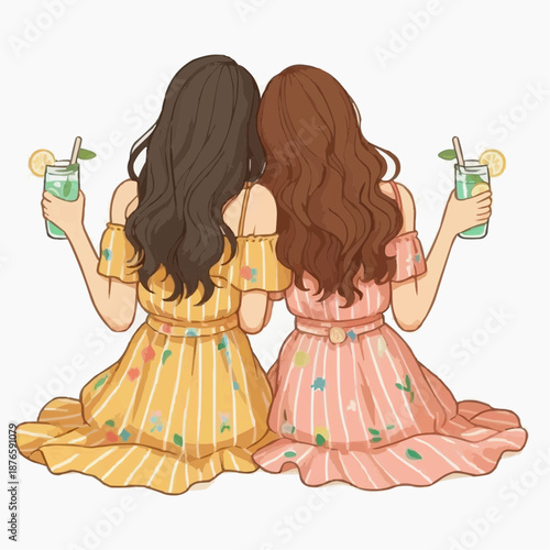 girls with glasses of lemonade 