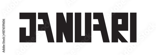Bold brutalist "JANUARI" typography vector. Heavy wide black lettering on white background. Modern minimalist heading for calendars, planners, and new year designs
