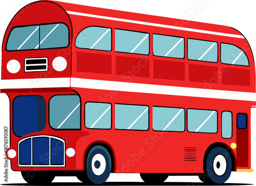 Red London double-decker bus, flat vector