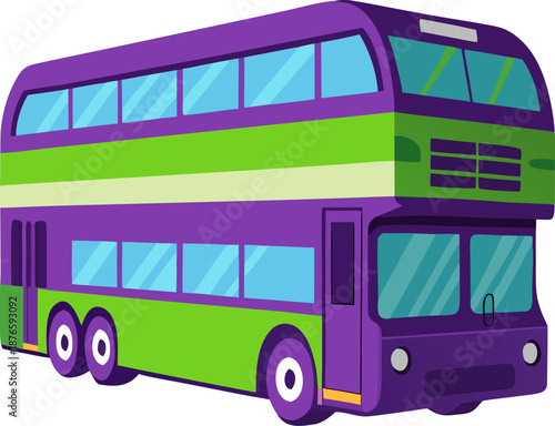 Illustration of a modern double-decker bus in purple and green colors