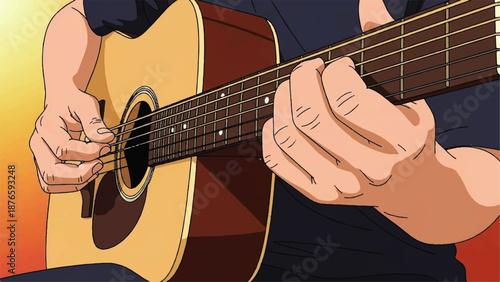 A person playing an acoustic guitar on a chinese day