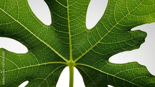 Captivating Fig Leaf Close Up Revealing Intricate Veins and Fresh Verdant Green Texture